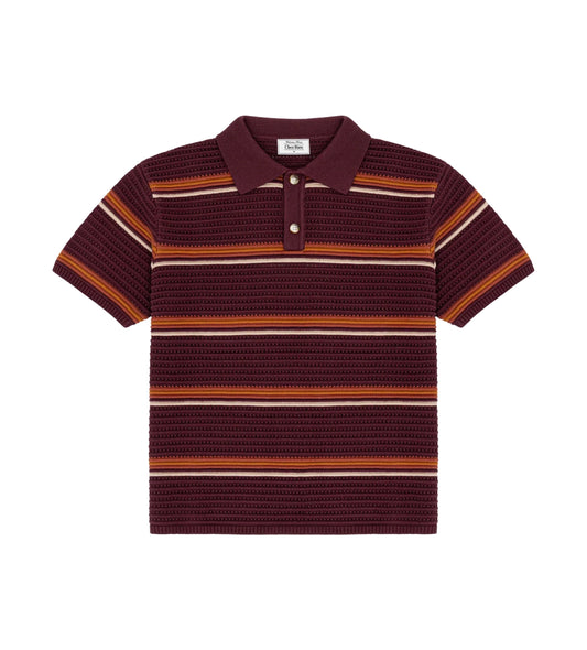 Striped Knit Polo - Burgundy