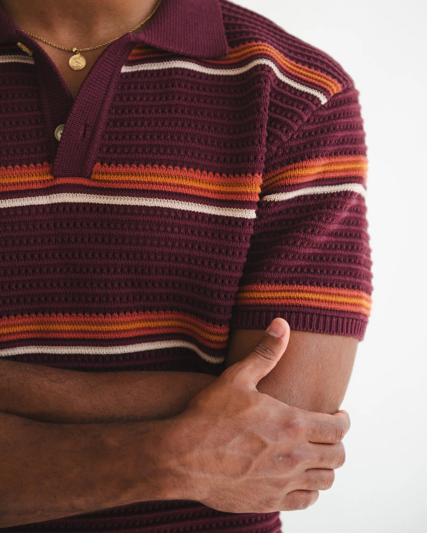 Striped Knit Polo - Burgundy