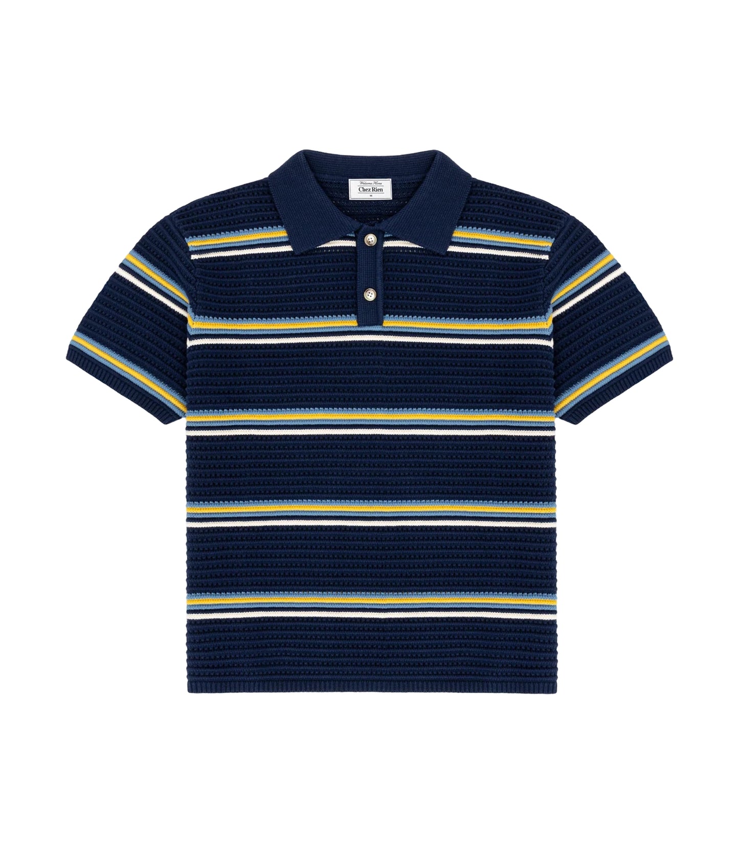 Striped Knit Polo - Navy