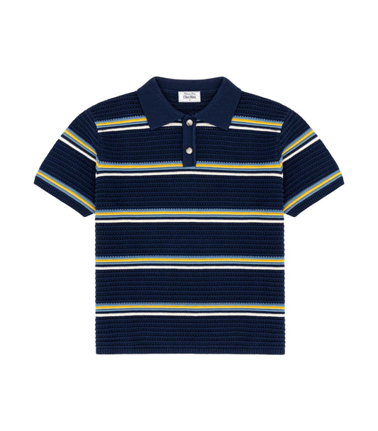Striped Knit Polo - Navy