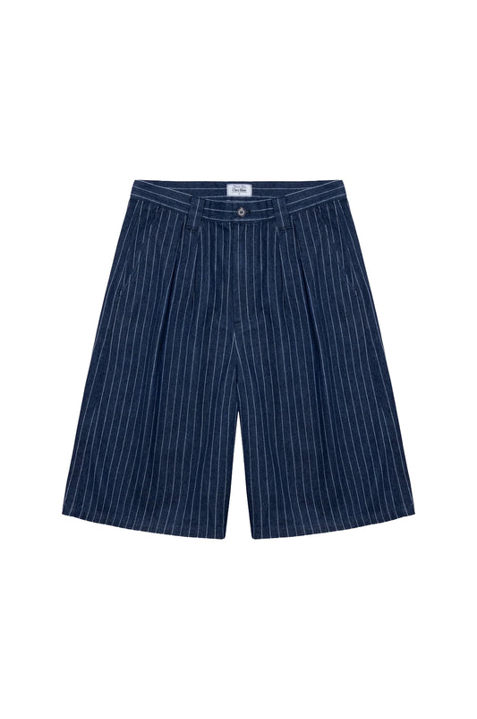 Giant Pleated Shorts - Indigo Pinstripe