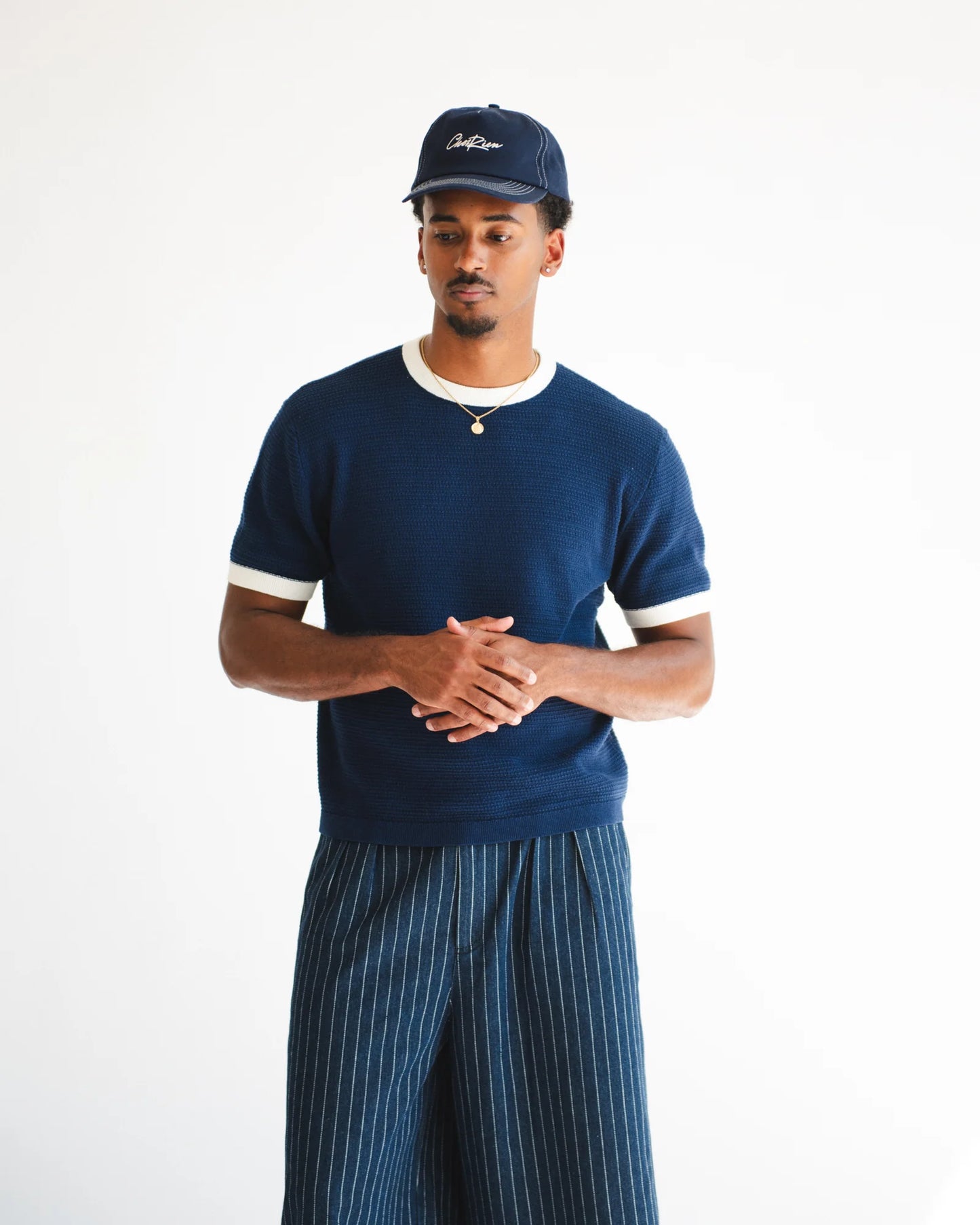 Textured Ringer Tee - Navy