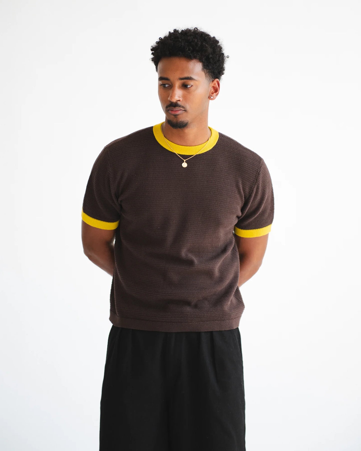 Textured Ringer Tee - Mocha