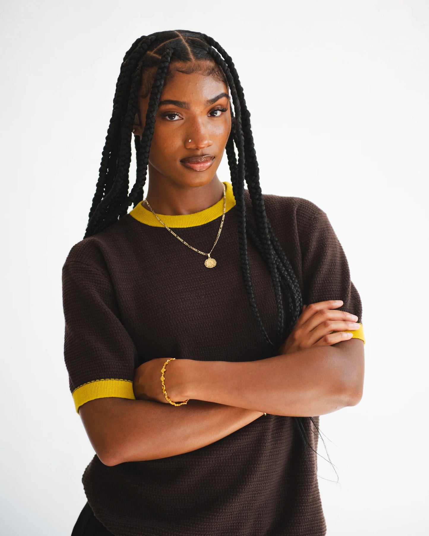 Textured Ringer Tee - Mocha