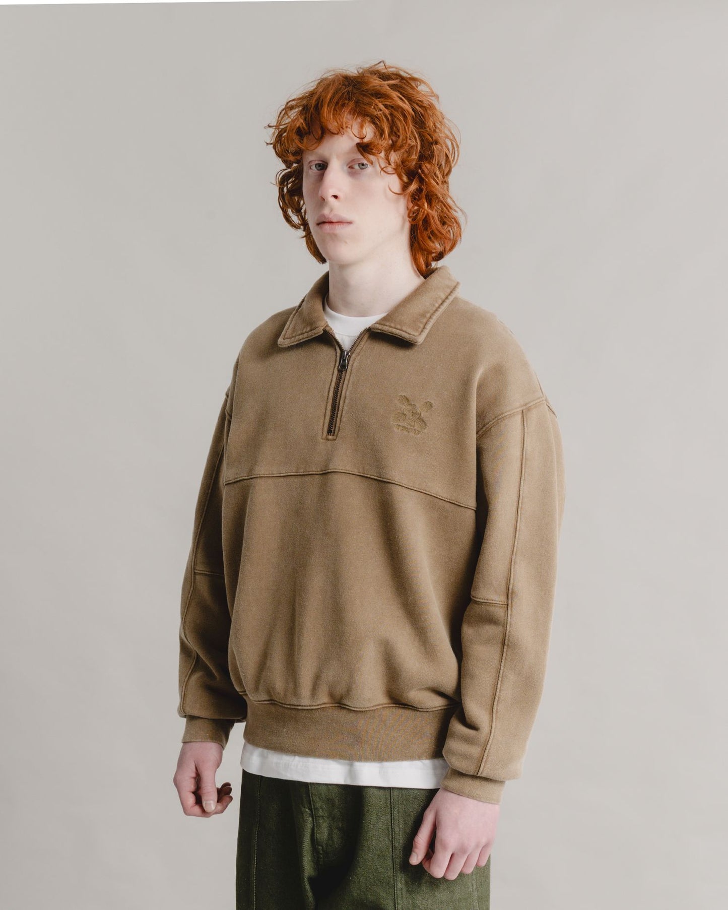 Green Man 1/4 Zip - Biscuit