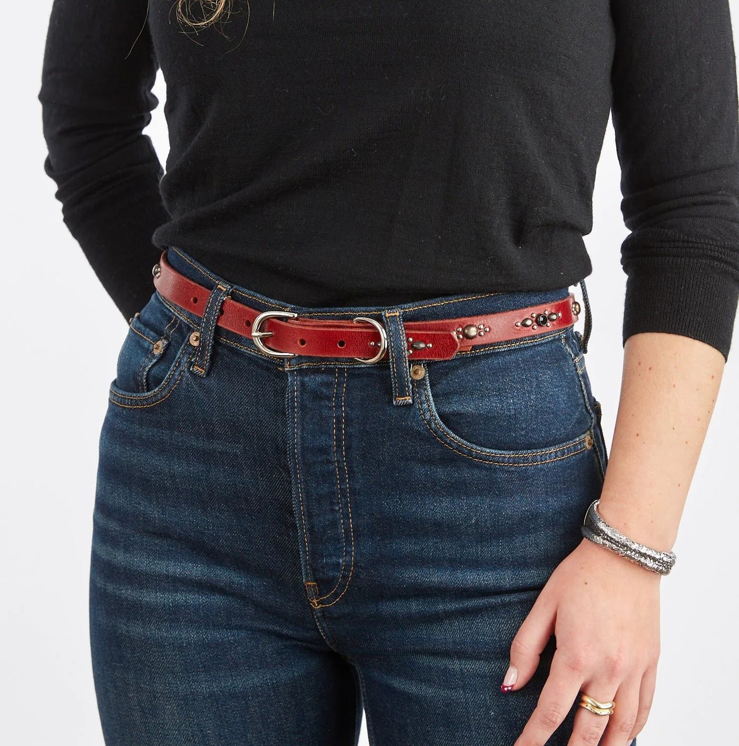 Oval Stud Belt - Rich Cherry