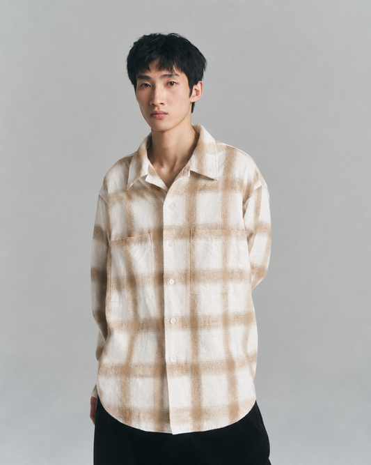 Ombre Check Flannel Shirt — White & Orange